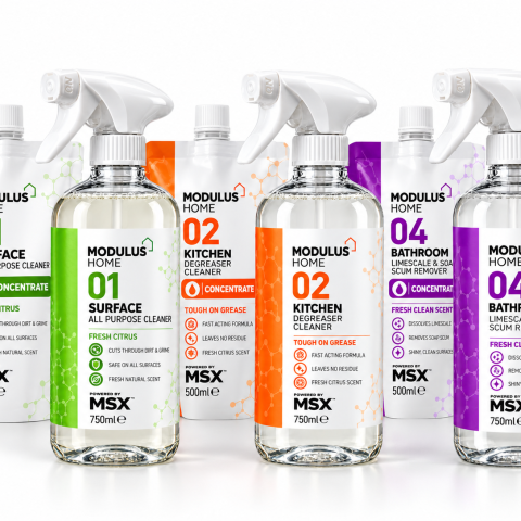 Modulus Home Starter Kit with 01 Surface, 02 Kitchen and 04 Bathroom reusable bottles and concentrate refill pouches